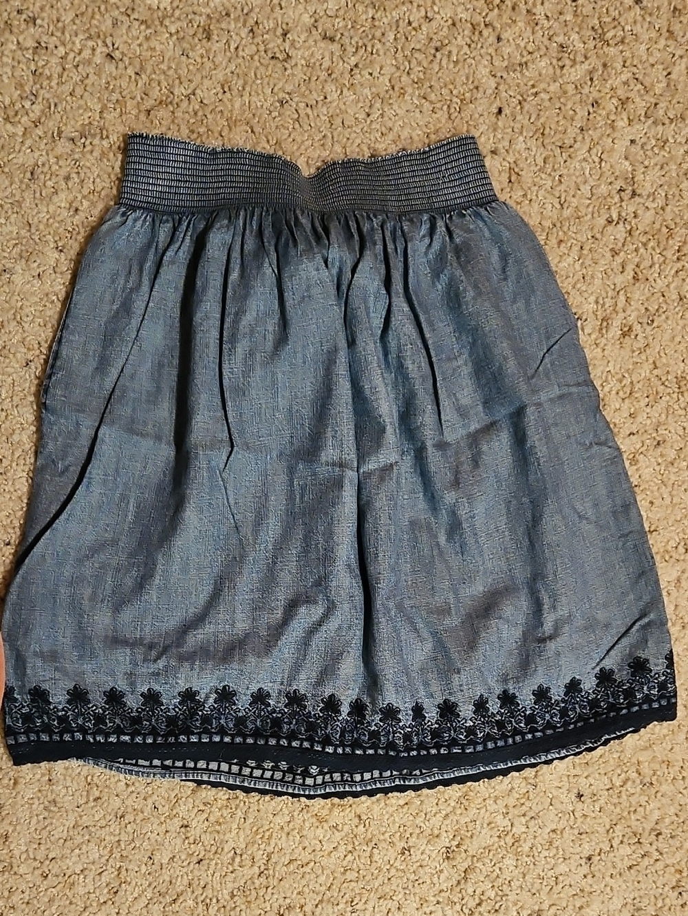 Zara Blue Gathered Mini Skirt with Black Embroidered Hem
